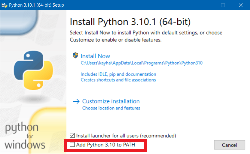 check modify PATH when you install python